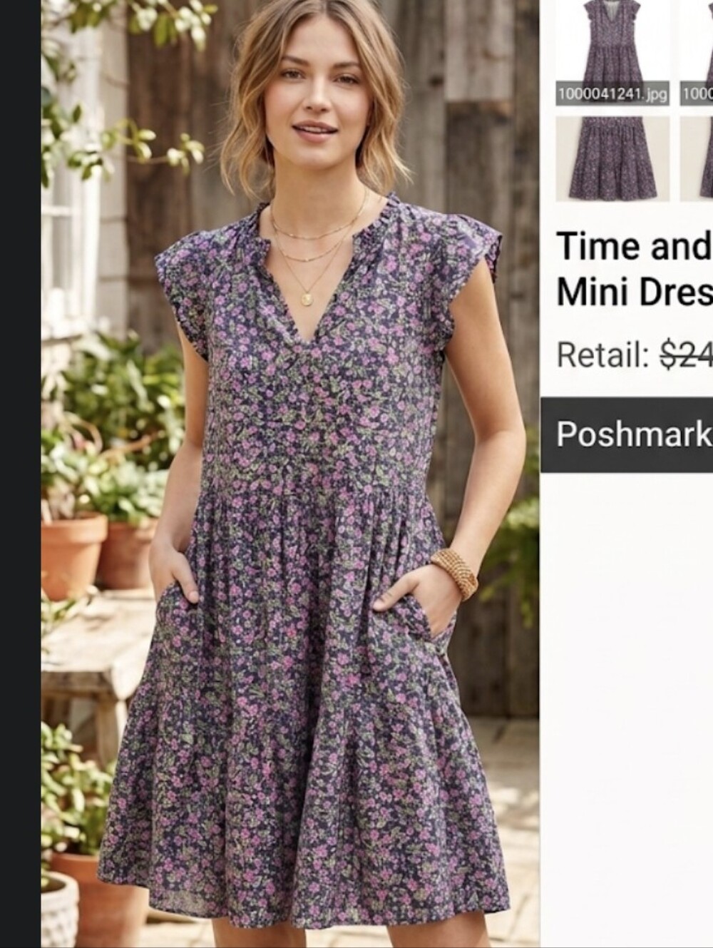 Time and Tru Lavender Floral Tiered Mini Dress